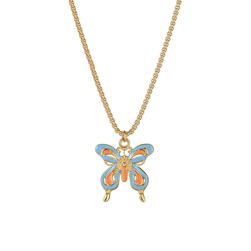 Joievievie Halskette mit Schmetterlingsanhänger, Emaille, bunt, Edelstahl, Damenschmuck, Edelstahl von Joievievie