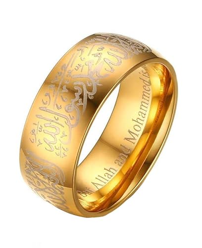Joievievie Herrenring mit Symbol Allah Shahada Arabisch Islamisch Muslim Religiös Gold Schmuck, Edelstahl von Joievievie