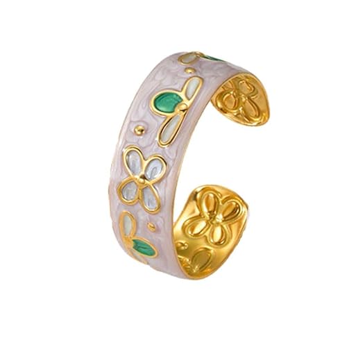 Joievievie Offener Armreif, Blume, Emaille, Retro, Edelstahl, künstlerischer Schmuck, Geschenk für Damen und Mädchen, Edelstahl Joievievie Offener Armreif, Blume, Emaille, Retro, Edelstahl, künstlerischer Schmuck, Geschenk für Damen und Mädchen, Edelstahl von Joievievie