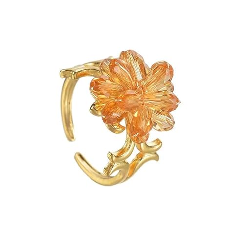 Joievievie Ring Blume Kristall offen für Damen Mädchen Ring verstellbar Edelstahl vergoldet, Edelstahl Joievievie Ring Blume Kristall offen für Damen Mädchen Ring verstellbar Edelstahl vergoldet, Edelstahl von Joievievie