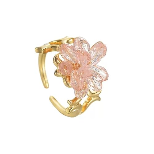 Joievievie Ring Blume Kristall offen für Damen Mädchen Ring verstellbar Edelstahl vergoldet, Edelstahl Joievievie Ring Blume Kristall offen für Damen Mädchen Ring verstellbar Edelstahl vergoldet, Edelstahl von Joievievie