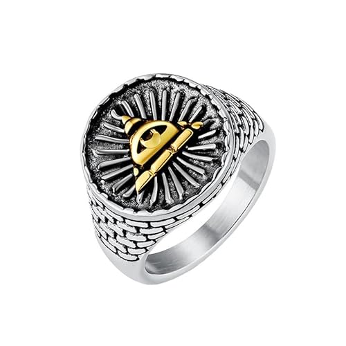 Joievievie Ring Pyramide, Ägyptisches Auge des Horus, Siegelring, rund, Edelstahl, Schmuck für Herren, Edelstahl Joievievie Ring Pyramide, Ägyptisches Auge des Horus, Siegelring, rund, Edelstahl, Schmuck für Herren, Edelstahl von Joievievie