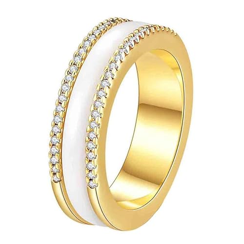 Joievievie Ring mit Drehgelenk aus Keramik, Edelstahl, Doppelreihe mit Zirkonia, für Hochzeit, Verlobung, Ehering, Damen, Keramik Joievievie Ring mit Drehgelenk aus Keramik, Edelstahl, Doppelreihe mit Zirkonia, für Hochzeit, Verlobung, Ehering, Damen, Keramik von Joievievie