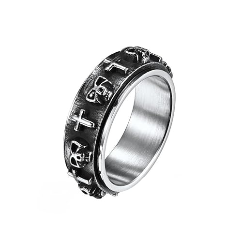 Joievievie Rotierender Ring mit Totenkopf und Kreuz Punk Rock Schmuck Herren, Edelstahl Joievievie Rotierender Ring mit Totenkopf und Kreuz Punk Rock Schmuck Herren, Edelstahl von Joievievie
