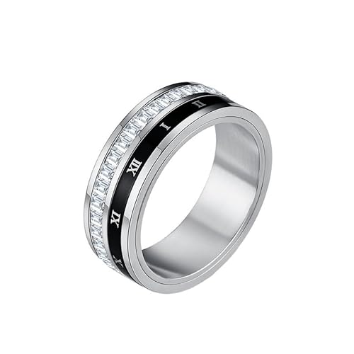 Joievievie Rotierender Ring mit römischen Zahlen, Zirkonia, Ehering, Verlobungsring, Hochzeitsring, Paare, Schmuck, Herren und Damen, Edelstahl Joievievie Rotierender Ring mit römischen Zahlen, Zirkonia, Ehering, Verlobungsring, Hochzeitsring, Paare, Schmuck, Herren und Damen, Edelstahl von Joievievie