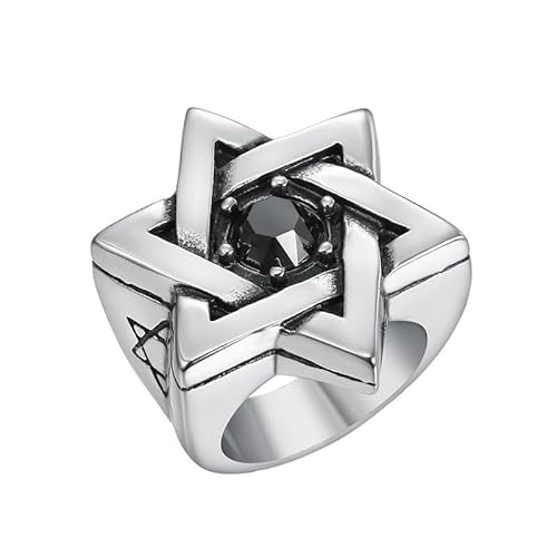 Joievievie Siegelring, Sechseckig, Davidstern, Zirkonia, Schwarz, Gravur, Schmuck für Herren, Edelstahl Joievievie Siegelring, Sechseckig, Davidstern, Zirkonia, Schwarz, Gravur, Schmuck für Herren, Edelstahl von Joievievie