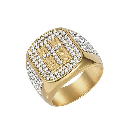 Joievievie Siegelring für Herren, Kreuz, Zirkonia, Hip-Hop, aus Edelstahl, Schmuck, Edelstahl von Joievievie