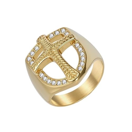 Joievievie Siegelring für Herren, Zirkonia, Kreuz und Schild, durchbrochen, aus Edelstahl, Schmuck, Edelstahl von Joievievie