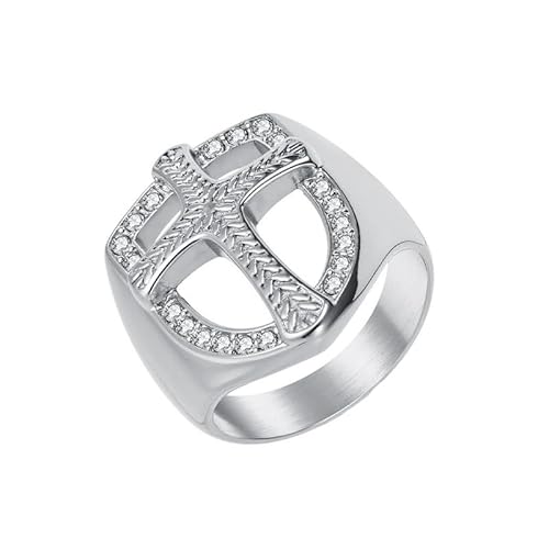 Joievievie Siegelring für Herren, Zirkonia, Kreuz und Schild, durchbrochen, aus Edelstahl, Schmuck, Edelstahl Joievievie Siegelring für Herren, Zirkonia, Kreuz und Schild, durchbrochen, aus Edelstahl, Schmuck, Edelstahl von Joievievie