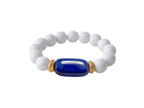 Joievievie Verstellbarer Ring aus weißer Keramikperle, Sterling-Silber 925, vergoldet, elastischer Ring, elegant, für Damen und Mädchen, Keramik von Joievievie