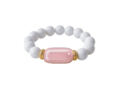 Joievievie Verstellbarer Ring aus weißer Keramikperle, Sterling-Silber 925, vergoldet, elastischer Ring, elegant, für Damen und Mädchen, Keramik von Joievievie