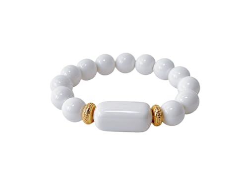 Joievievie Verstellbarer Ring aus weißer Keramikperle, Sterling-Silber 925, vergoldet, elastischer Ring, elegant, für Damen und Mädchen, Keramik Joievievie Verstellbarer Ring aus weißer Keramikperle, Sterling-Silber 925, vergoldet, elastischer Ring, elegant, für Damen und Mädchen, Keramik von Joievievie