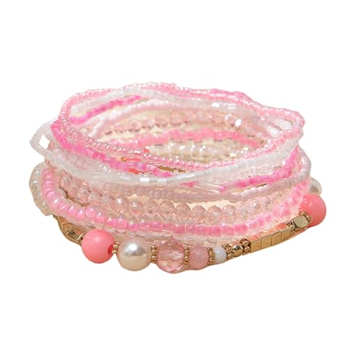 Joiigaem 10 Stück böhmische stapelbare Perlenarmbänder, handgefertigt, bunte Kristallperlen, Stretch-Perlen, Armbänder, mehrlagig, vielseitig, Statement-Armband, Schmuck für Frauen, One Size, Perlen von Joiigaem
