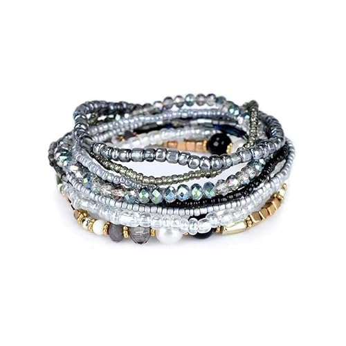 Joiigaem 10 Stück böhmische stapelbare Perlenarmbänder, handgefertigt, bunte Kristallperlen, Stretch-Perlen, Armbänder, mehrlagig, vielseitig, Statement-Armband, Schmuck für Frauen, One Size, Perlen von Joiigaem