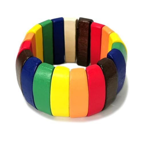 Joiigaem Breiter, klobiger Stretch-Armreif aus Holzperlen, Bohemian-Stil, mehrfarbig, elastisch, ethnisches Armband, Manschette für Damen und Herren, One Size, Holz, Kein Edelstein von Joiigaem