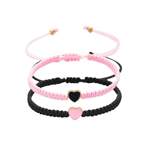 Joiigaem Buntes Valentinstags-Armband mit Herzperlen, verstellbar, Set mit 2 Paar- und Freundschaftsarmbändern für Freundschaft, Freundschaft, Schmuck, Geschenke, Einstellbar, Kein Edelstein von Joiigaem