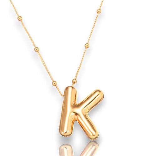 Joiigaem Halskette mit Anfangsbuchstaben für Frauen, 14 Karat vergoldet, Alphabet 26 A-Z, Ballon, zierliche, geschwollene Kette, Anhänger, Halskette, trendiger Name, personalisiertes Schmuckgeschenk von Joiigaem