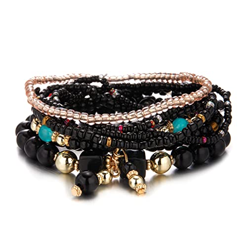 Joiigaem Stapelbare Boho-Perlenarmbänder für Damen, mehrlagig, handgefertigt, Stretch-Perlen, Kristall, Strandarmband, Freundschaftsschmuck, Geschenk-Set, 8 Stück, One Size, Legierung Perlen von Joiigaem