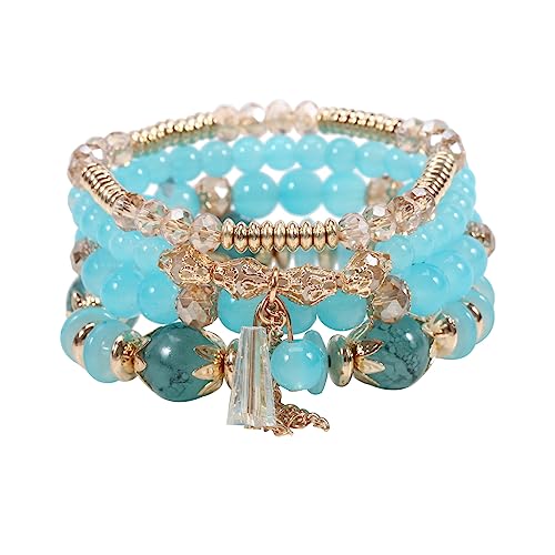 Joiigaem Stapelbare Perlenarmbänder für Damen, mehrschichtig, goldfarben, Kristall, Quaste, Stretch, bunt, Charm-Armbänder, Set, Sommer, Strand, Urlaub, Schmuck, Geschenke, One Size, Kristall Glas von Joiigaem