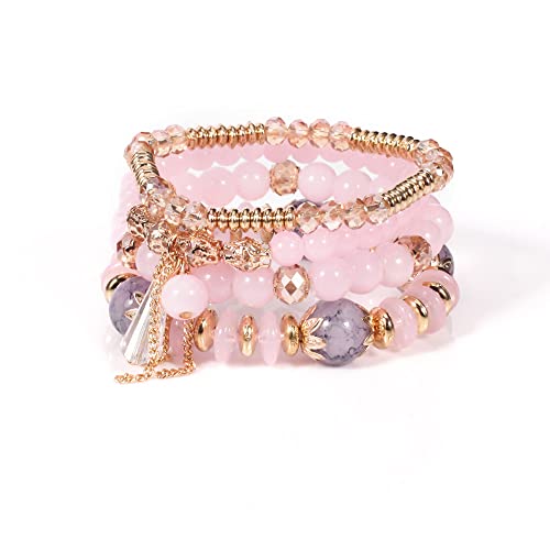 Joiigaem Stapelbare Perlenarmbänder für Damen, mehrschichtig, goldfarben, Kristall, Quaste, Stretch, bunt, Charm-Armbänder, Set, Sommer, Strand, Urlaub, Schmuck, Geschenke, One Size, Kristall Glas von Joiigaem