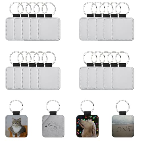 Joiit 20 Stück Sublimationsdruck-Schlüsselanhänger, blanko, PU-Leder, weiße Schlüsselanhänger, Wärmeübertragung, Ornament, Anhänger für Männer und Frauen, Viereckig Joiit 20 Stück Sublimationsdruck-Schlüsselanhänger, blanko, PU-Leder, weiße Schlüsselanhänger, Wärmeübertragung, Ornament, Anhänger für Männer und Frauen, Viereckig von Joiit