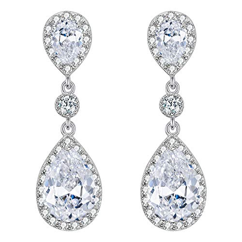 Clearine Damen 925 Sterling Silber Elegant Hochzeit Braut Cubic Zirconia Unendlichkeit Tropfen Pierced Dangle Ohrringe Klar von Clearine