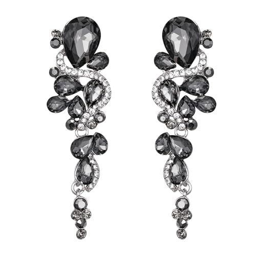 Clearine Damen Böhmisch Boho Kristall Hochzeit Braut Tropfen Dangle Statement Ohrringe Silber-Ton Grau von Clearine