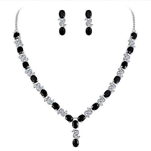 Clearine Damen Elegant Delicate Cubic Zirconia Unendlichkeit Y-Form Halskette Dangle Ohrringe Set Schwarz von Clearine