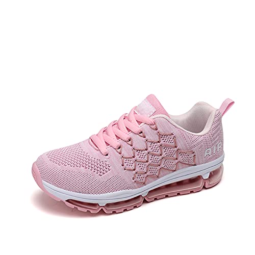 snugnap Sneaker Herren Damen Laufschuhe Sportschuhe Turnschuhe Joggingschuhe Freizeitschuhe Bequeme Fitness Running Schuhe Walkingschuhe Atmungsaktiv Straßenlaufschuhe Schwarz Weiß 877Pink-38 von snugnap