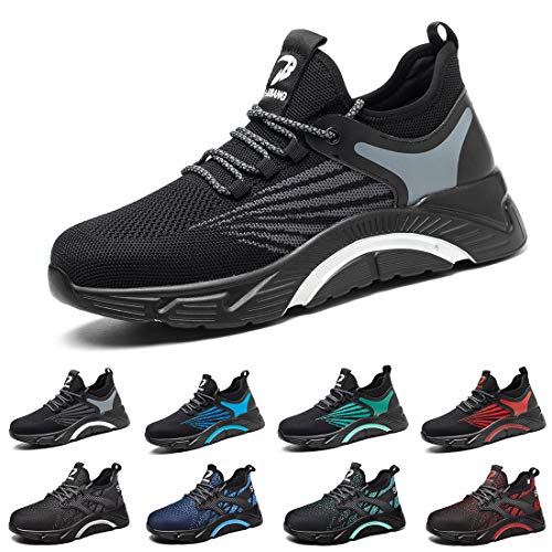 snugnap Arbeitsschuhe Herren Damen Sicherheitsschuhe mit Stahlkappen Leicht Schutzschuhe Atmungsaktiv Schuhe Sportlich rutschfeste Schwarz Blau Grau Schwarz 661 Gray Black 48 EU von snugnap