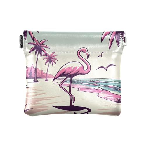 Flamingo Beach Purple Wallet Coin Womens Slim Wallet Leather Coin Pouch, Flamingo Beach Purple, 4.33x3.74In, Flamingo Beach Purple von Joitme