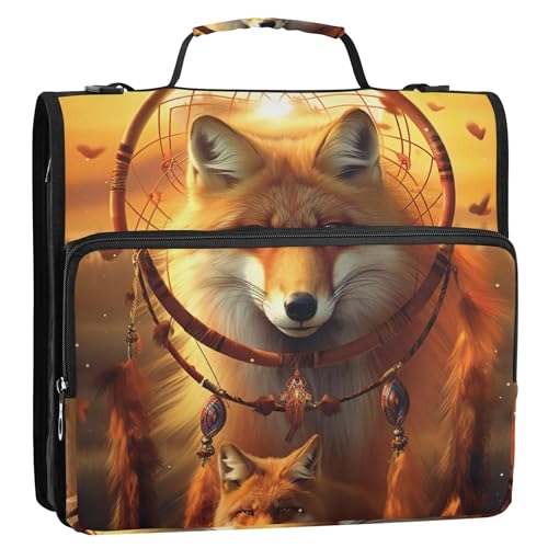Fox Dream Catcher Organizer mit Reißverschluss, 3,8 cm, 3-Ring-Ordner, D-Ringe, Schulordner, Tasche mit Schultergurt, mehrere Taschen, große Portfolio-Mappe Fox Dream Catcher Organizer mit Reißverschluss, 3,8 cm, 3-Ring-Ordner, D-Ringe, Schulordner, Tasche mit Schultergurt, mehrere Taschen, große Portfolio-Mappe von Joitme