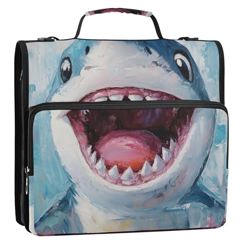Haifisch-Cartoon-Organizer mit Reißverschluss, 3,8 cm, 3 Ringe, robuste Schulmappe mit Schultergurt, Aufbewahrung, Portfolio-Tasche mit Griff von Joitme