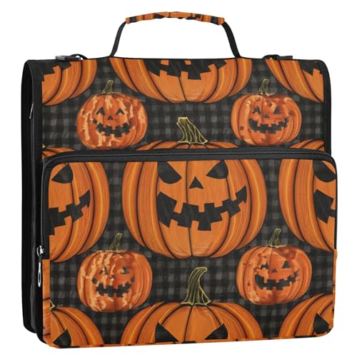 Halloween Kürbis Quilting Stoff 3 Ringbücher 3,8 cm D Ring Reißverschluss Binder Organizer Schulmappe Tasche mit Schultergurt Cartoon Portfolio & Etui Ringordner Halter von Joitme