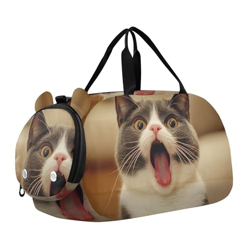 Jungen Reisetasche Weekender Overnight Lustiger Pitbull Laugh Print Seesack für Reisen Tragetasche Kindergepäck Sporttasche, Niedliche graue Katze gähnt, Classic von Joitme