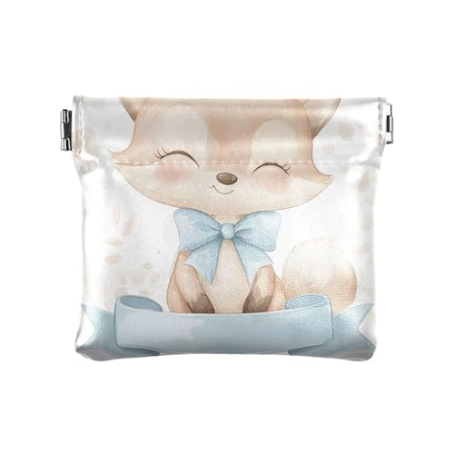 Kleine Geldbörse mit süßem Fuchs, blaues Band, weiße kleine Geldbörse, Geldbörse für Damen, Süßer Fuchs blaues Band weiß, 4.33x3.74In, Süßer Fuchs blaues Band weiß von Joitme