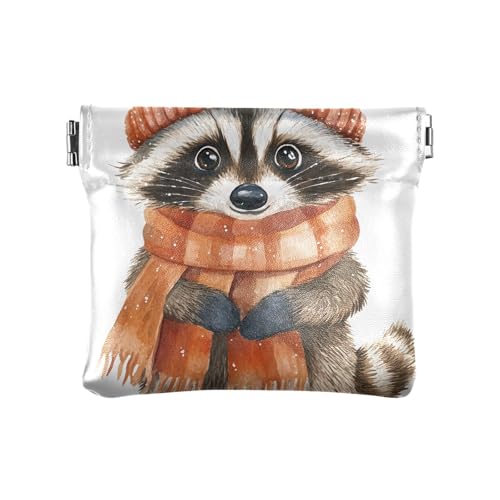 Lovely Raccoon Orange Scarf Coin Wallets, Mini Wallet for Woman, Compact Wallet for Women, Schöner Waschbär-Schal, Orange, 4.33x3.74In, Schöner Waschbär-Schal, Orange von Joitme