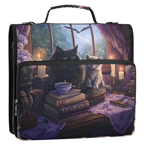 Mystical Black Cats Books Candlelight 3 Ring Binders Heavy Duty Binder Zipper Organizer Keeper Binder Bag with Strap for School Portfolio & Case Ring Folder Holder Mystical Black Cats Books Candlelight 3 Ring Binders Heavy Duty Binder Zipper Organizer Keeper Binder Bag with Strap for School Portfolio & Case Ring Folder Holder von Joitme