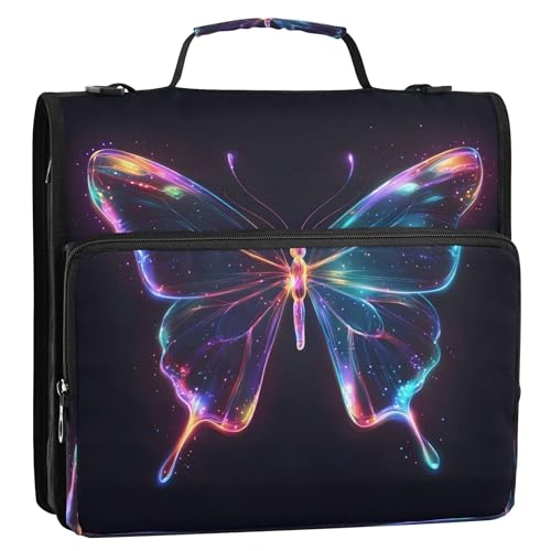 Neon leuchtender Schmetterling 3-Ring-Reißverschluss Ordner mit Dokumentenhalter von Joitme