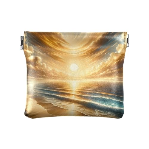 Ocean Sunset Orange Pouch Wallet Small Leather Coin Purse Small Wallet Women, Ocean Sunset Orange-1, 4.33x3.74In, Ocean Sunset Orange-1 von Joitme