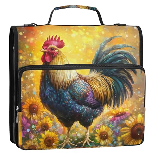 Ordner-Organizer mit Reißverschluss, Herbst-Hahn, Sonnenblume, 3,8 cm, 3 Ringe, strapazierfähig, benutzerdefinierte Mittelschule mit Gurt, Portfolio und Etui, Ringordnerhalter Ordner-Organizer mit Reißverschluss, Herbst-Hahn, Sonnenblume, 3,8 cm, 3 Ringe, strapazierfähig, benutzerdefinierte Mittelschule mit Gurt, Portfolio und Etui, Ringordnerhalter von Joitme