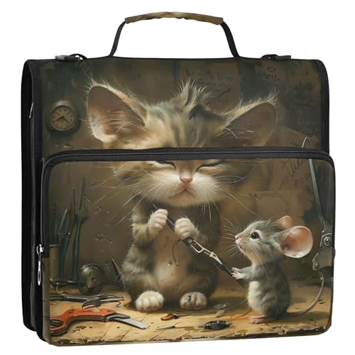 Ordner-Organizer mit Reißverschluss, lustige Katze, Maus, niedlich, 3,8 cm, 3 Ringe, strapazierfähig, Rosa, Mittelschule mit Gurt, Portfolio für 500 Blatt Ordner-Organizer mit Reißverschluss, lustige Katze, Maus, niedlich, 3,8 cm, 3 Ringe, strapazierfähig, Rosa, Mittelschule mit Gurt, Portfolio für 500 Blatt von Joitme