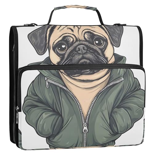 Ordner mit 3 Ringen, 3,8 cm, strapazierfähig, niedlicher Mops-Aufdruck, lustiger Reißverschluss, Organizer mit Schultergurt, für Schule, buntes Portfolio und Etui, Ringordnerhalter Ordner mit 3 Ringen, 3,8 cm, strapazierfähig, niedlicher Mops-Aufdruck, lustiger Reißverschluss, Organizer mit Schultergurt, für Schule, buntes Portfolio und Etui, Ringordnerhalter von Joitme