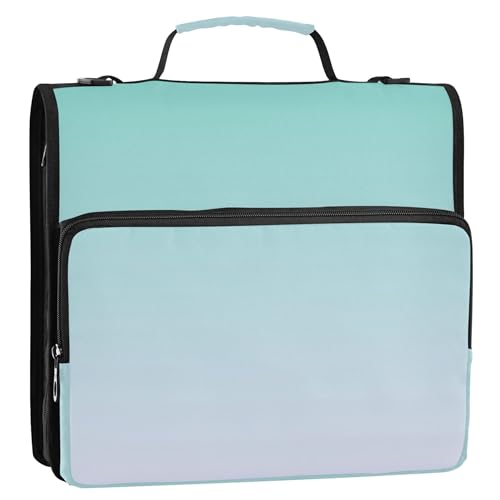 Ordner mit 3 Ringen, 3 Ringe, strapazierfähig, mit Gurt, Mittelschultasche, Schüler-Aufbewahrung, Portfolio-Ordner mit Griff, 3,8 cm, Grün / Blau von Joitme