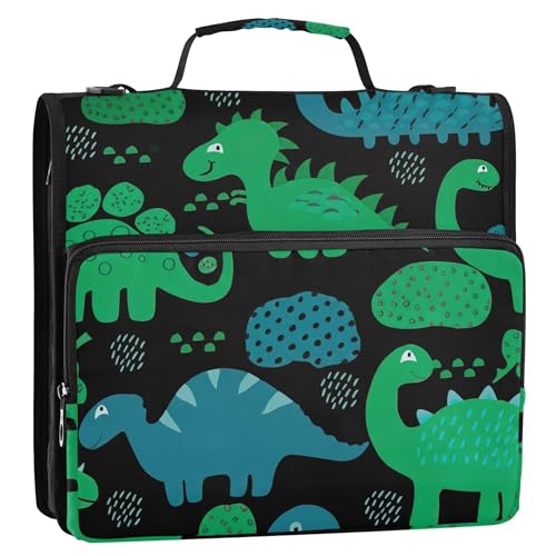 Organizer mit Reißverschluss, Dinosaurier, Grün, Blau, Schwarz, 3,8 cm, 3 Ringe, Schüler, Schule, Tasche mit Schultergurt, Aufbewahrungsmappe mit Griff Organizer mit Reißverschluss, Dinosaurier, Grün, Blau, Schwarz, 3,8 cm, 3 Ringe, Schüler, Schule, Tasche mit Schultergurt, Aufbewahrungsmappe mit Griff von Joitme