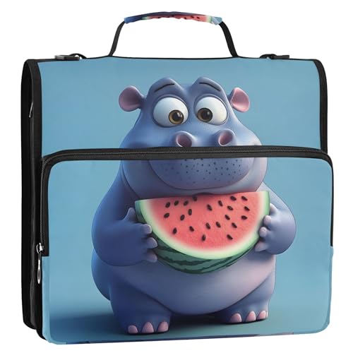 Ringbuch mit 3 Ringen, 3,8 cm, D-Ring, Nilpferd, 3D-Cartoon-Tier, Reißverschluss, Organizer, Tasche mit Gurt für Schule, Spaß, Portfolio, hält 500 Blatt Ringbuch mit 3 Ringen, 3,8 cm, D-Ring, Nilpferd, 3D-Cartoon-Tier, Reißverschluss, Organizer, Tasche mit Gurt für Schule, Spaß, Portfolio, hält 500 Blatt von Joitme