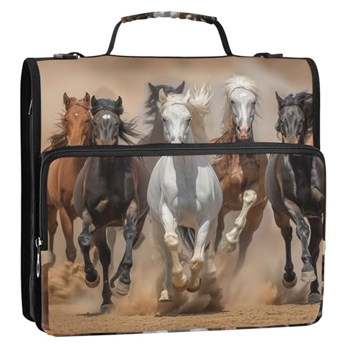 Ringordner mit Reißverschluss, Motiv: Pferde, Tiermalerei, 3,8 cm, D-Ring, benutzerdefinierte Tasche mit Gurt für Schule, Portfolio und Etui, Ringordnerhalter von Joitme
