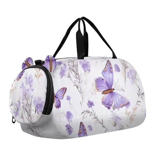 St. Patrick's Day Kleeblätter Zwerge Mädchen Reisetasche Weekender Übernachtung Handgepäck Seesack für Jungen und Kinder, violettfarbener schmetterling, Classic von Joitme