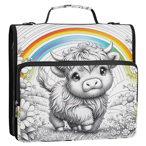 Süßes Highland-Kuh-Cartoon-3-Ringbuch, 3,8 cm, D-Ring-Reißverschluss, Organizer mit Gurt, mittlere Schultasche, Portfolio, für 500 Blatt Süßes Highland-Kuh-Cartoon-3-Ringbuch, 3,8 cm, D-Ring-Reißverschluss, Organizer mit Gurt, mittlere Schultasche, Portfolio, für 500 Blatt von Joitme