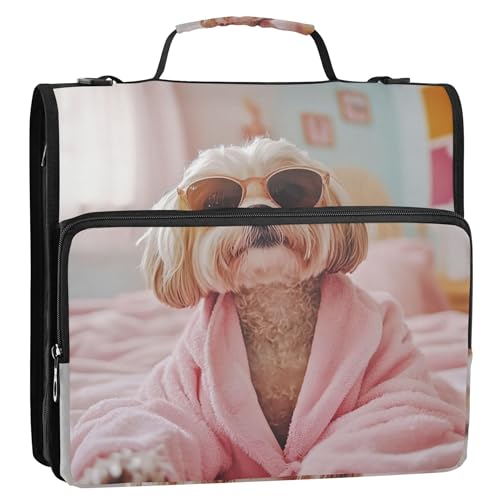 Trendige Hunde-Sonnenbrille, 3,8 cm Ordner, 3 Ringe, robuster Ordner, Reißverschluss, Organizer, Tasche mit Gurt für Schule, Portfolio, für 500 Blatt, Rosa Trendige Hunde-Sonnenbrille, 3,8 cm Ordner, 3 Ringe, robuster Ordner, Reißverschluss, Organizer, Tasche mit Gurt für Schule, Portfolio, für 500 Blatt, Rosa von Joitme